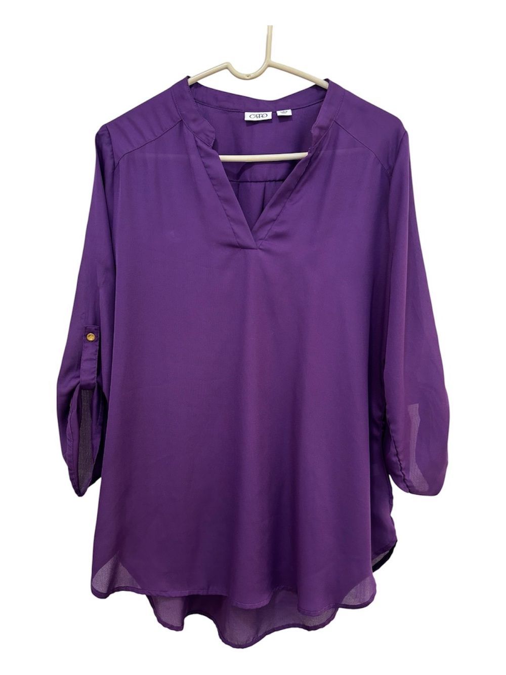 Cato Deep Purple Split-Neck Roll-Tab Tunic